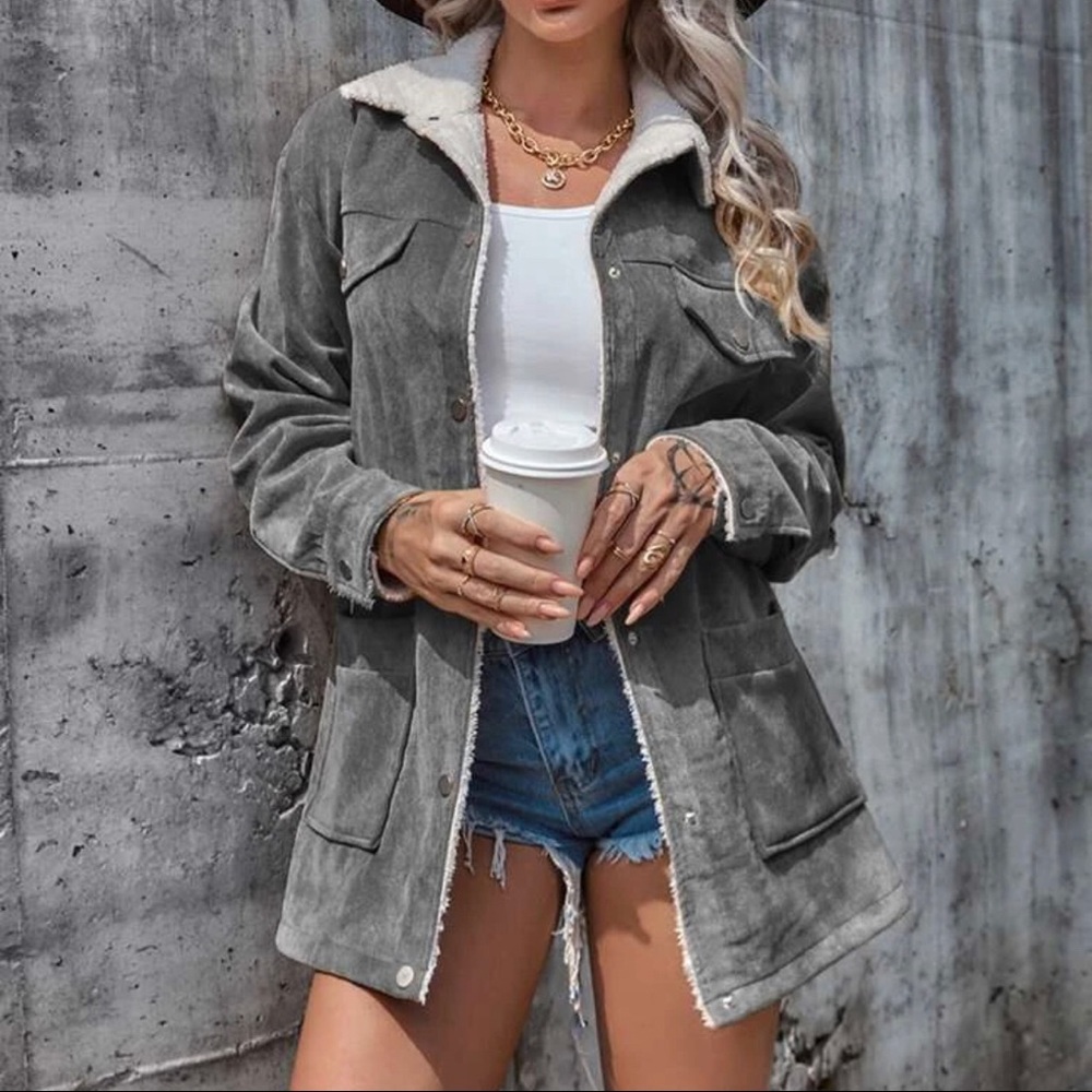 Corduroy TEDDY lined coat - Picture 10 of 14